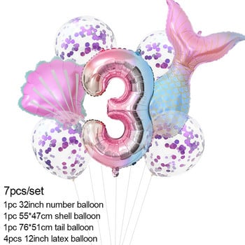 7 τεμάχια/σετ Μπαλόνια για πάρτι Little Mermaid 32 ιντσών Number Foil Balloon Kids Birthday Party Στολισμός Baby Shower Helium Air Globos