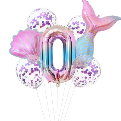 7 vnt./komplektas Mažosios undinėlės vakarėlio balionai 32 colių numerio folijos balionai, skirti vaikų gimtadienio vakarėliui dekoruoti kūdikių dušą helio oro gaubtai