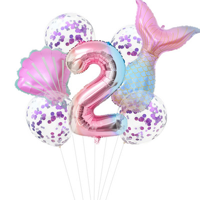 7 vnt./komplektas Mažosios undinėlės vakarėlio balionai 32 colių numerio folijos balionai, skirti vaikų gimtadienio vakarėliui dekoruoti kūdikių dušą helio oro gaubtai