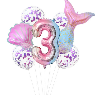 7 vnt./komplektas Mažosios undinėlės vakarėlio balionai 32 colių numerio folijos balionai, skirti vaikų gimtadienio vakarėliui dekoruoti kūdikių dušą helio oro gaubtai