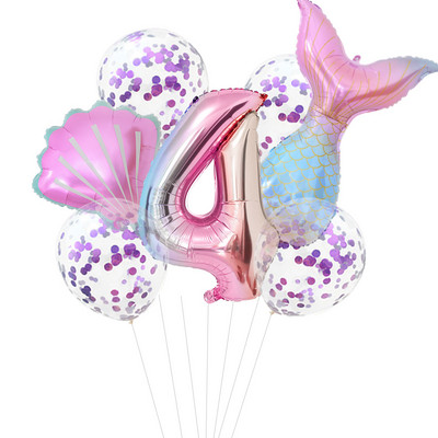 7 vnt./komplektas Mažosios undinėlės vakarėlio balionai 32 colių numerio folijos balionai, skirti vaikų gimtadienio vakarėliui dekoruoti kūdikių dušą helio oro gaubtai