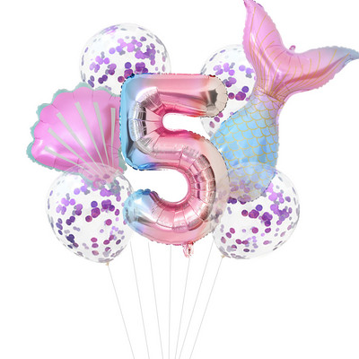 7 vnt./komplektas Mažosios undinėlės vakarėlio balionai 32 colių numerio folijos balionai, skirti vaikų gimtadienio vakarėliui dekoruoti kūdikių dušą helio oro gaubtai