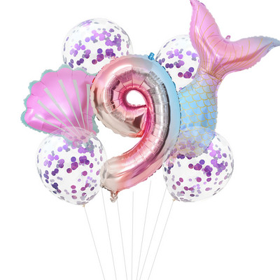 7 vnt./komplektas Mažosios undinėlės vakarėlio balionai 32 colių numerio folijos balionai, skirti vaikų gimtadienio vakarėliui dekoruoti kūdikių dušą helio oro gaubtai