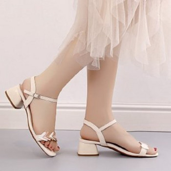 Нова лято 2022 г. Нова мода Елегантни дамски сандали на висок ток Френски романтичен стил Дамски обувки с отворени пръсти с квадратни пръсти Приказен стил