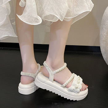 Летни нови дамски сандали с плоски обувки с топчета от мъниста, дизайнерски пързалки с гръб, дебели партита, удобни обувки Femme 2023