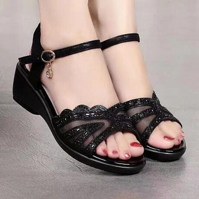 Sandale cu toc cu gura de pește cu strass pentru femei de vară 2022, sandale cu toc înalt, confortabile, respirabile, din fire de plasă