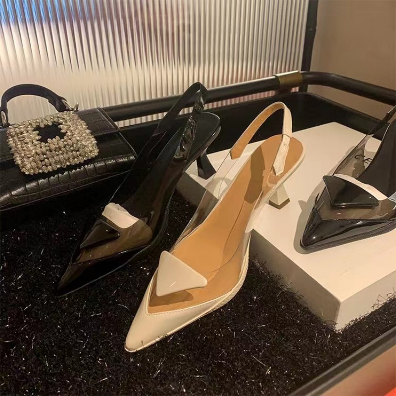 Primăvara 2023, papuci noi de damă, la modă, cu nituri mari, sandale elegante de damă, subțiri, cu toc înalt, pantofi cu mule ascuțite