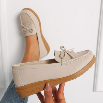2023 Νέα δερμάτινα παπούτσια μπιζέλια Γυναικεία μητρικά παπούτσια μοκασίνια με κεκλιμένο τακούνι, αντιολισθητικά λευκά παπούτσια νοσοκόμων