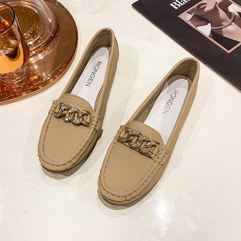 Σχέδιο αλυσίδας μόδας Flat Loafers Leisure Γυναικεία παπούτσια Wear Out PU Δερμάτινα παπούτσια Classic Shallow Mouth Shoes 2023 Νέο