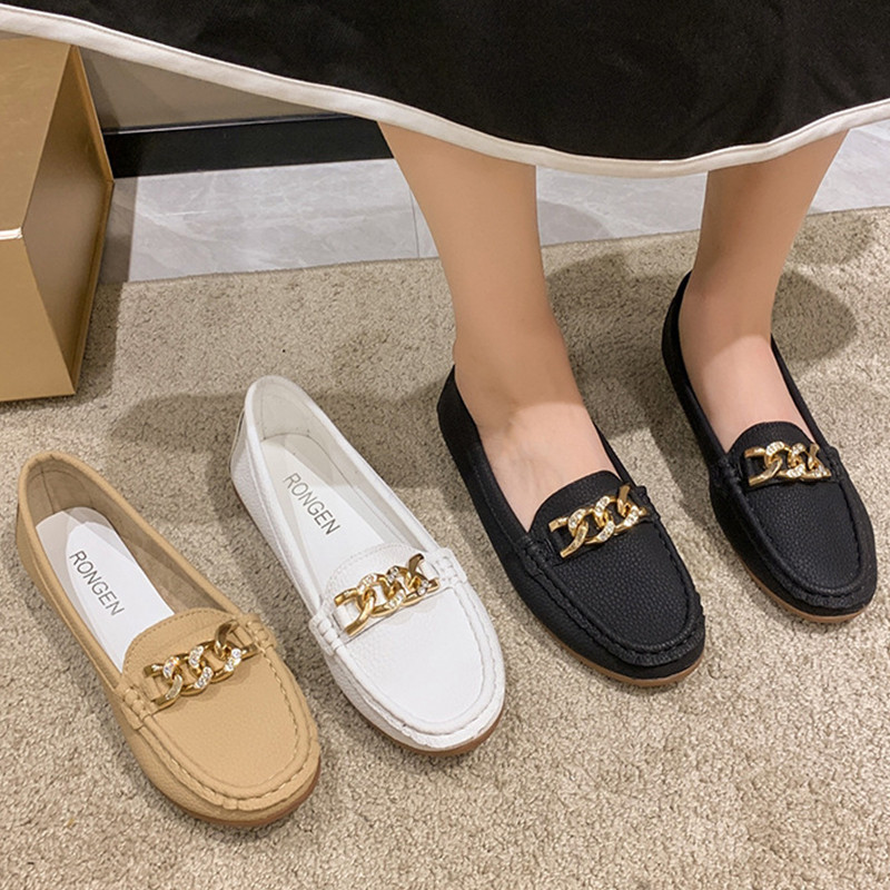 Modes Ķēdes Dizains Plakani Loafers Atpūta Sieviešu apavi Nolietojas PU ādas apavi Klasiski sekla mutes apavi 2023 Jaunums