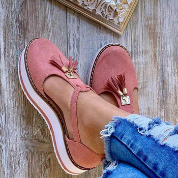 Дамски плоски обувки Летни вулканизирани обувки Едноцветни дамски сандали с дебело дъно Модни дамски обувки с пискюли Ежедневен стил