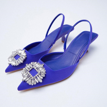 ZA 2023 Нови дамски обувки с остър връх Плитки голи розови диамантени обувки с нисък ток Обувки с каишки отзад Дамски дамски обувки 2022