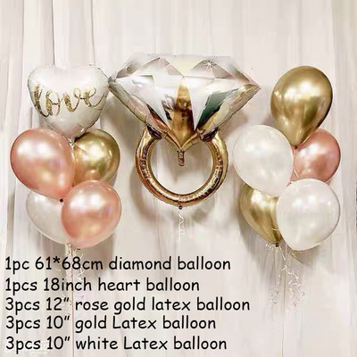 Mr&Mrs LOVE Balons Rose Gold Dimanta Gredzens Folija Baloni Ballīšu Dekorācijas Komplekts Kāzu Valentīna diena Kāzu duša Rotaļlietas Globos
