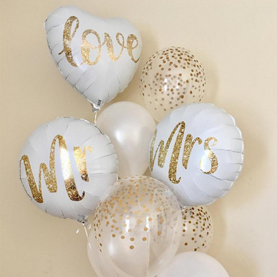 Mr&Mrs LOVE Balons Rose Gold Dimanta Gredzens Folija Baloni Ballīšu Dekorācijas Komplekts Kāzu Valentīna diena Kāzu duša Rotaļlietas Globos