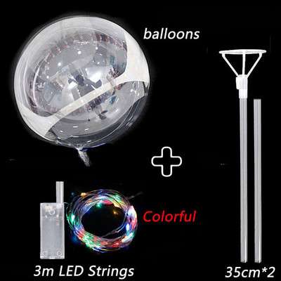 LED-es világító Bobo léggömbök bottal Színes világító átlátszó felfújható léggömbkészlet karácsonyi esküvői születésnapi parti dekorációhoz