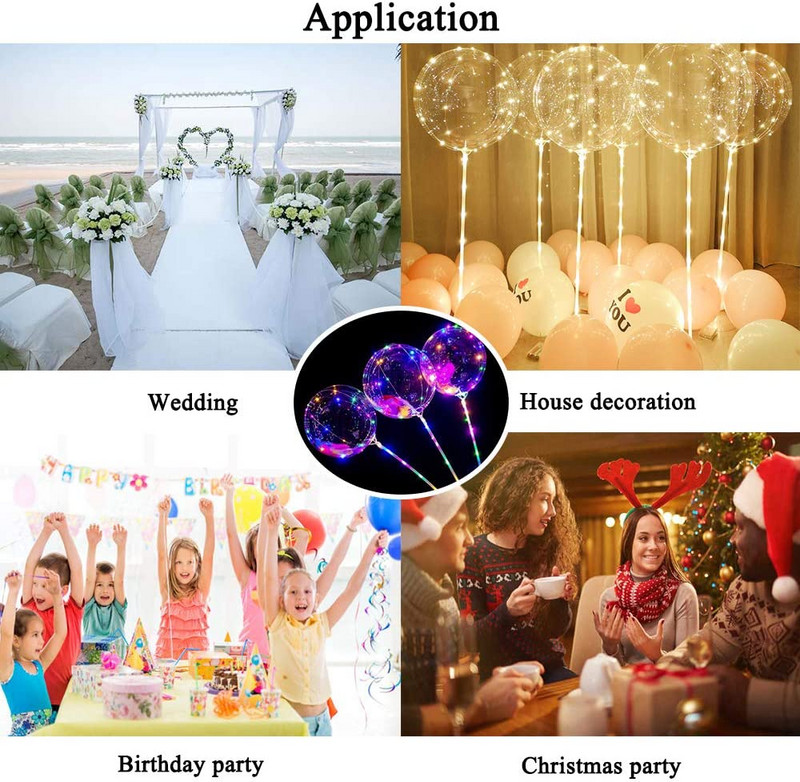 LED-es világító Bobo léggömbök bottal Színes világító átlátszó felfújható léggömbkészlet karácsonyi esküvői születésnapi parti dekorációhoz
