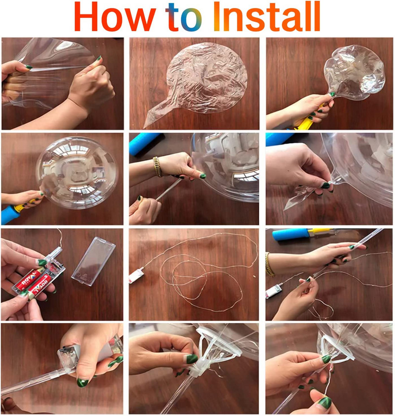 LED-es világító Bobo léggömbök bottal Színes világító átlátszó felfújható léggömbkészlet karácsonyi esküvői születésnapi parti dekorációhoz