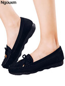 Ngouxm Mocasini pentru femei Pantofi cu nod fluture Pantofi balerini din piele intoarsa Mocasini din piele primavara toamna dulce casual dama