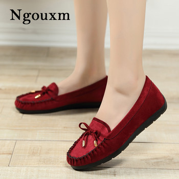 Ngouxm Дамски мокасини Обувки Butterfly Knot Suede Ballerina Flats Leather Spring Autumn Sweet Casual lady Slip On Moccasins