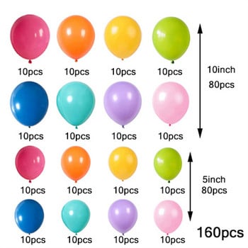160 τμχ/παρτίδα 12/5 ιντσών πολύχρωμο σετ μπαλονιών λατέξ Σετ χρωμίου μπαλονιών Επέτειος γάμου Γενέθλια Baby Shower Party Decor Supplies Δώρο