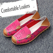 Μπαλέτο Summer Flower Print Γυναικεία δερμάτινα παπούτσια Woman Flat Flexible Nurse Peas Loafers