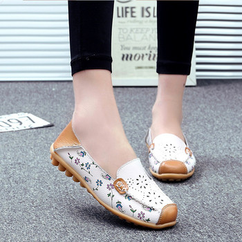 Μπαλέτο Summer Flower Print Γυναικεία δερμάτινα παπούτσια Woman Flat Flexible Nurse Peas Loafers