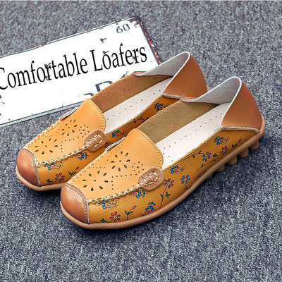 Μπαλέτο Summer Flower Print Γυναικεία δερμάτινα παπούτσια Woman Flat Flexible Nurse Peas Loafers