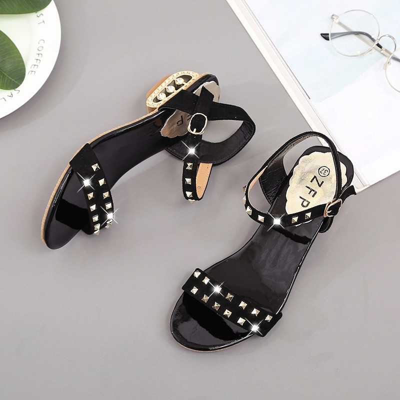 Aphixta Plus Size 43 New Summer Rivets Strap Strap Suede Σανδάλια Γυναικεία Παπούτσια 3cm Χρυσό τετράγωνο τακούνι Cavity Απλές διαφάνειες