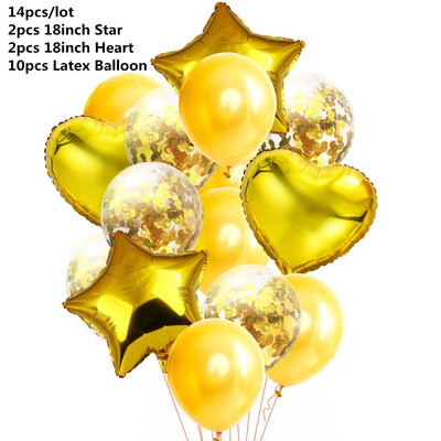 10/14 buc. Baloane metalice amestecate inimă stea auriu confetti baloane petrecere de aniversare decorați copii adulți bile de aer globuri de nuntă
