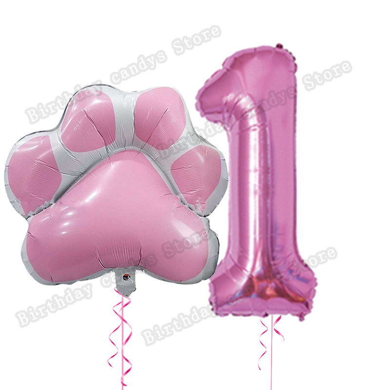 2db/készlet Let`s pawty Big Dog Paw alumínium ballon 32 hüvelykes rózsaszín fekete 1 2 3 4 éves születésnapi parti dekoráció léggömb baba zuhany gömbök
