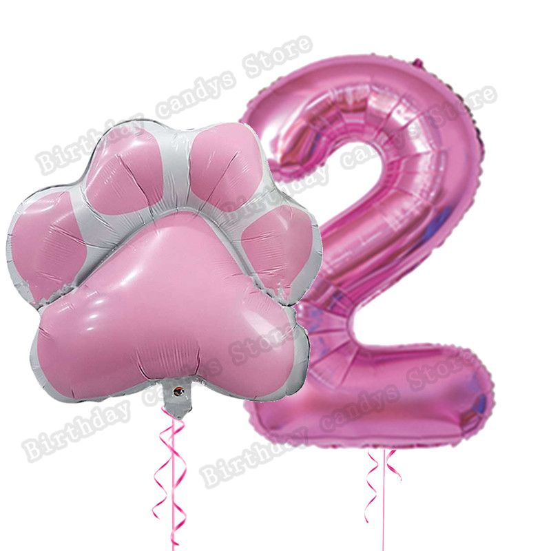 2db/készlet Let`s pawty Big Dog Paw alumínium ballon 32 hüvelykes rózsaszín fekete 1 2 3 4 éves születésnapi parti dekoráció léggömb baba zuhany gömbök