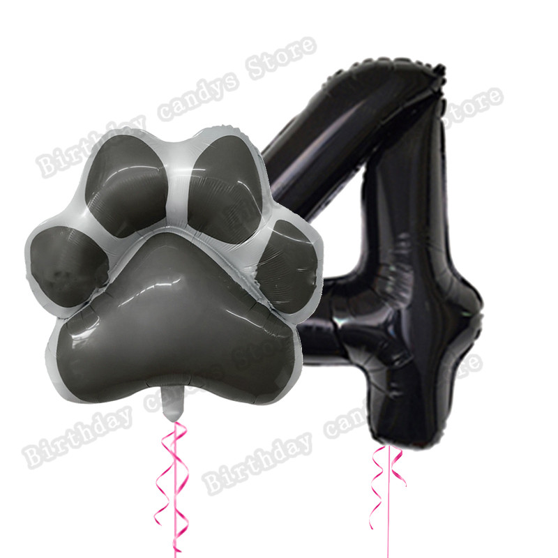 2db/készlet Let`s pawty Big Dog Paw alumínium ballon 32 hüvelykes rózsaszín fekete 1 2 3 4 éves születésnapi parti dekoráció léggömb baba zuhany gömbök