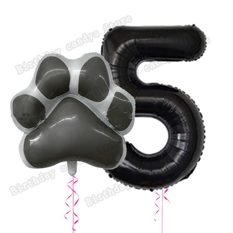 2db/készlet Let`s pawty Big Dog Paw alumínium ballon 32 hüvelykes rózsaszín fekete 1 2 3 4 éves születésnapi parti dekoráció léggömb baba zuhany gömbök