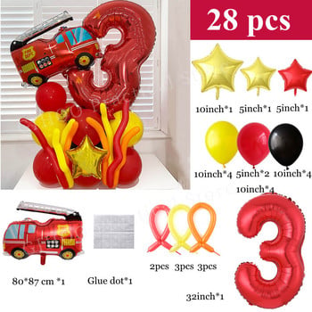 1Σετ New Fire Truck Foil Balloons 1-9 Red Digital Number Balloon Baby Shower Kids Fireighter Θέμα Διακόσμηση πάρτι γενεθλίων