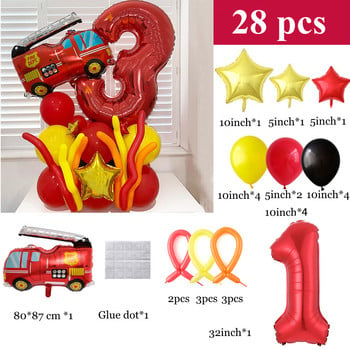 1Σετ New Fire Truck Foil Balloons 1-9 Red Digital Number Balloon Baby Shower Kids Fireighter Θέμα Διακόσμηση πάρτι γενεθλίων