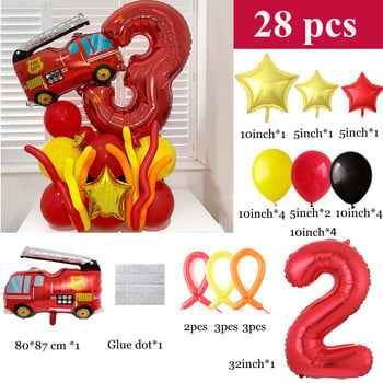 1Σετ New Fire Truck Foil Balloons 1-9 Red Digital Number Balloon Baby Shower Kids Fireighter Θέμα Διακόσμηση πάρτι γενεθλίων