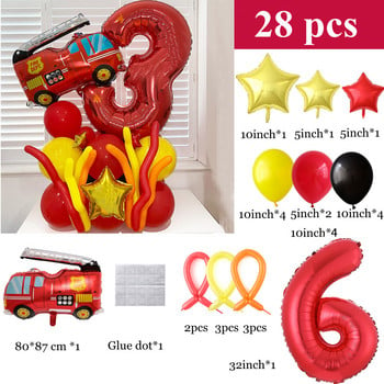 1Σετ New Fire Truck Foil Balloons 1-9 Red Digital Number Balloon Baby Shower Kids Fireighter Θέμα Διακόσμηση πάρτι γενεθλίων