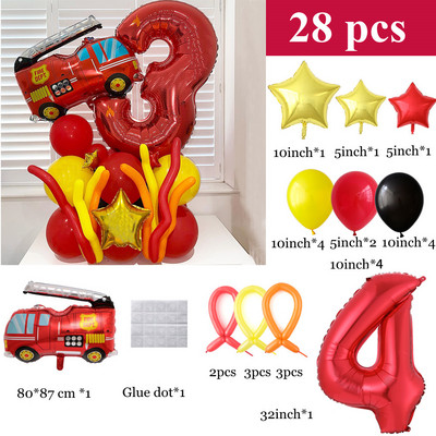 1 szett új tűzoltóautó fóliás lufi 1-9 piros digitális szám léggömb baba zuhany gyerekek tűzoltó témája születésnapi parti dekoráció