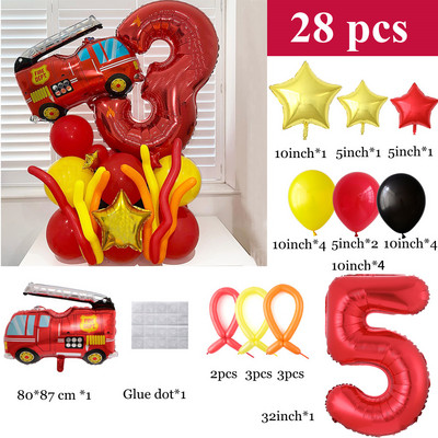 1 szett új tűzoltóautó fóliás lufi 1-9 piros digitális szám léggömb baba zuhany gyerekek tűzoltó témája születésnapi parti dekoráció