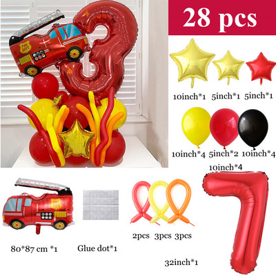 1 szett új tűzoltóautó fóliás lufi 1-9 piros digitális szám léggömb baba zuhany gyerekek tűzoltó témája születésnapi parti dekoráció
