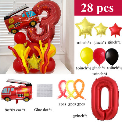 1 szett új tűzoltóautó fóliás lufi 1-9 piros digitális szám léggömb baba zuhany gyerekek tűzoltó témája születésnapi parti dekoráció