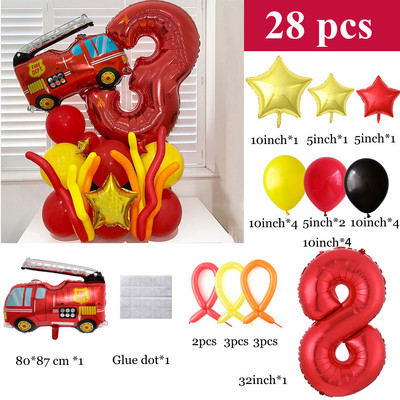 1 szett új tűzoltóautó fóliás lufi 1-9 piros digitális szám léggömb baba zuhany gyerekek tűzoltó témája születésnapi parti dekoráció