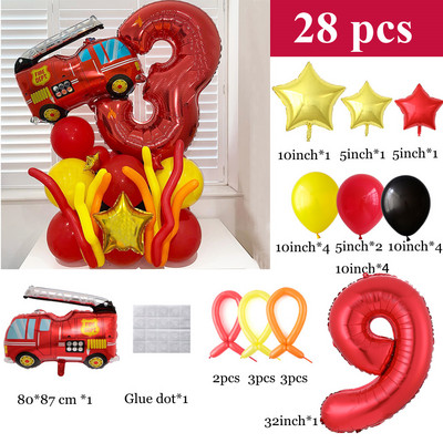 1 szett új tűzoltóautó fóliás lufi 1-9 piros digitális szám léggömb baba zuhany gyerekek tűzoltó témája születésnapi parti dekoráció