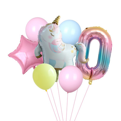 7gab. Sleeping Unicorn Baloni Rainbow Gradient 32 collas Numurs 1 2 3 4 5. Zēna un meitenes dzimšanas dienas ballīte Baby Shower Decor Globos