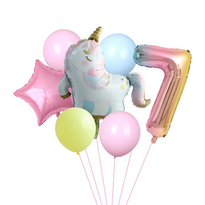 7gab. Sleeping Unicorn Baloni Rainbow Gradient 32 collas Numurs 1 2 3 4 5. Zēna un meitenes dzimšanas dienas ballīte Baby Shower Decor Globos