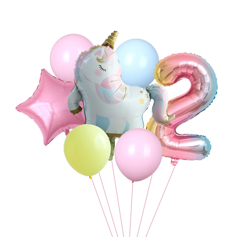 7gab. Sleeping Unicorn Baloni Rainbow Gradient 32 collas Numurs 1 2 3 4 5. Zēna un meitenes dzimšanas dienas ballīte Baby Shower Decor Globos