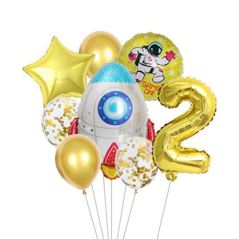 9 τμχ Outer Space Party Αστροναύτης Αριθμός Balloon Rocket Foil Balloons Galaxy Θέμα Αγόρι Παιδική διακόσμηση πάρτι γενεθλίων Helium Globos