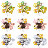 7 vnt/stal. Džiunglių gyvūnų folijos balionų rinkinys, 30 colių skaičius, globos, lapės ežiukas, gyvūnų teminis vakarėlis gimtadienio vakarėlio dekoracijos vaikams