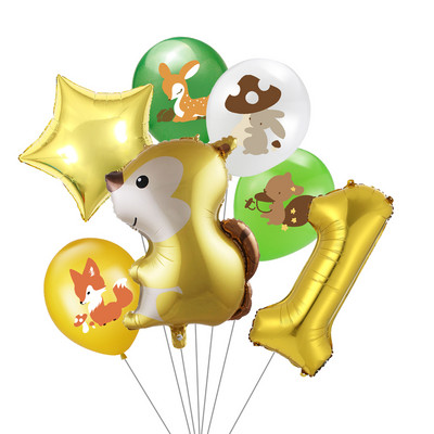 7 vnt/stal. Džiunglių gyvūnų folijos balionų rinkinys, 30 colių skaičius, globos, lapės ežiukas, gyvūnų teminis vakarėlis gimtadienio vakarėlio dekoracijos vaikams