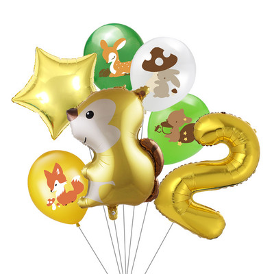 7 vnt/stal. Džiunglių gyvūnų folijos balionų rinkinys, 30 colių skaičius, globos, lapės ežiukas, gyvūnų teminis vakarėlis gimtadienio vakarėlio dekoracijos vaikams